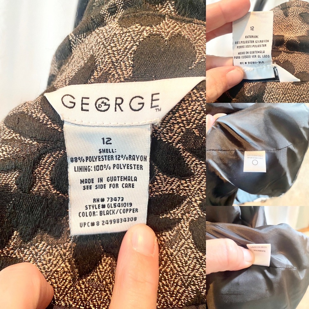 Vintage Brocade Trench Coat, Black Copper Metallic Floral, Size 12 - Picture 11 of 11